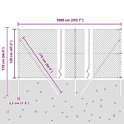 vidaXL Poteau de clôture. Argenté 10 x 1,2 m (mailles de 40 x 40 mm) pas cher