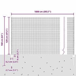 vidaXL Clôture en fil soudé avec poteau 10 x 1,2 m Gris Maille pas cher