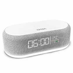 NASA Réveil SPC400 - Radio Réveil, Enceinte Bluetooth, Haut-Parleur 5W x2, Charge Sans Fil 15W, Lumière Nocturne, Batterie Lithium, Câble USB-C Inclus - Gris