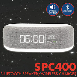 NASA Réveil SPC400 - Radio Réveil, Enceinte Bluetooth, Haut-Parleur 5W x2, Charge Sans Fil 15W, Lumière Nocturne, Batterie Lithium, Câble USB-C Inclus - Gris