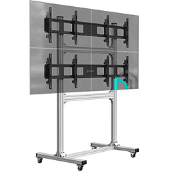 ONKRON Support Mobile en Aluminium pour Mur Video , Mur d Image 4 Écrans de 43 - 55 Pouces et 50 kg Chacun - Support TV Roulettes / Mur d Écran LED Accessoires pour TV et Vidéo FSPRO2L-22 Argenté