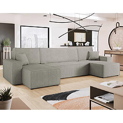 Bestmobilier Cezanne - Canapé panoramique en U 7 places convertible avec coffre en tissu texturé Cezanne - Canapé panoramique en U 7 places convertible avec coffre en tissu texturé - Gris clair