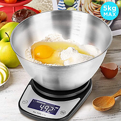 Avis Duronic KS5000 BKSS Balance de Cuisine d'une capacité de 5 kg | Précision à 1 g | Bol en inox de 2.5 L inclus | Large écran LCD | Fonction d'ajout de poids TARE | Idéale pour la pâtisserie