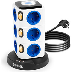 Duronic ET12L Tour Multiprise avec 3 ports USB-A | Veilleuse tactile | 12 Prises 3680W 13A | Multiprise avec parasurtenseur protection contre les surtensions | Câble de 1,8 m