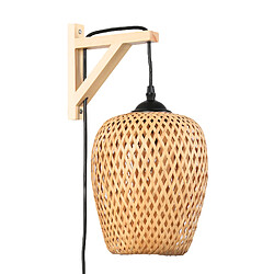 Barcelona LED Applique murale en bois "Alan" avec abat-jour en osier et câble