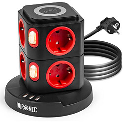 Duronic ET8W Tour Multiprise avec 3 ports USB et Recharge sans fil | 8 Prises 3680W 13A | Multiprise avec parasurtenseur protection contre les surtensions | Câble de 1,8 m