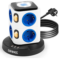 Duronic ET8L Tour Multiprise avec 3 ports USB-A | Veilleuse tactile | 8 Prises 3680W 13A | Multiprise avec parasurtenseur protection contre les surtensions | Câble de 1,8 m
