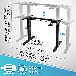 Avis Duronic TM61 BK Structure de Bureau Assis-Debout électrique | Hauteur Ajustable de 72 à 120 cm | Charge maximale de 80 kg | Plateau de 120 140 ou 160 cm Vendu séparément | Ports USB et USB-C
