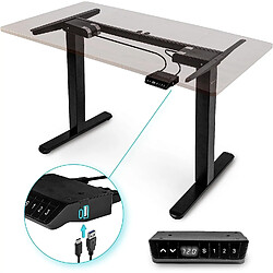 Duronic TM61 BK Structure de Bureau Assis-Debout électrique | Hauteur Ajustable de 72 à 120 cm | Charge maximale de 80 kg | Plateau de 120 140 ou 160 cm Vendu séparément | Ports USB et USB-C