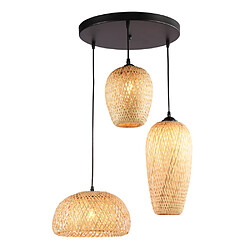Barcelona LED Suspension triple en osier "Trisa" - 3xE27