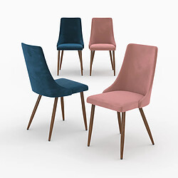 Rendez Vous Deco Pack 4 chaises en velours bleu et rose - Vinni