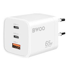 Bwoo Chargeur Secteur 65W GaN USB-C USB-A 3 Ports Blanc