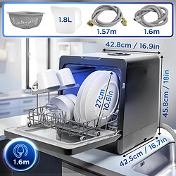 Duronic DW5 BK Lave-vaisselle de table 950W lave vaisselle posable portable compact gain de place pour petite cuisine 7 programmes de lavage séchage efficace pratique