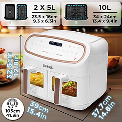 Duronic AF34 WE Set Friteuse à Air avec 1 grand tiroir de 10L et 2 petits tiroirs de 5L inclus 10 Programmes de Cuisson Préréglés Sans huile Fonctions Sync Cook Sync Finish