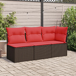 vidaXL Canapé d'angle de jardin avec coussins en résine tressée marron 