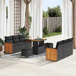vidaXL Canapés de Jardin de 9 pièces avec Coussins Rattan Poly Noir Acacia