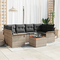 vidaXL Ensemble de Canapés de Jardin de 7 Pièces avec Coussins Gris Poly Rattan Acacia