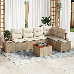 vidaXL Set de Canapé de Jardin 6 Pièces avec Coussins Beige Poly Rotin Acacia