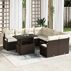 vidaXL Ensemble de canapé de jardin 9 pcs Marron et Crème polyrotin