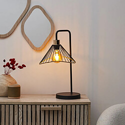 The home deco factory Lampe à poser abat-jour rotin - Noir pas cher