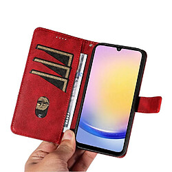Avis Flip Étui Pour Samsung Galaxy A25 5G Étui de protection de téléphone en cuir Avec couture diamant Et fente pour carte De haute qualité FOXDOCK Rouge
