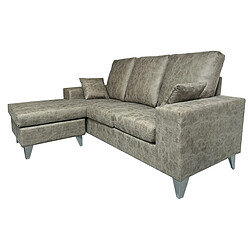 Pegane Canapé d'angle 3 places réversible en simili-cuir coloris gris