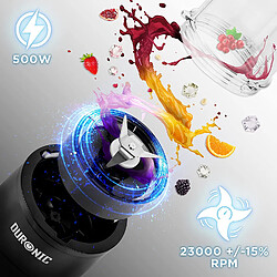 Duronic BL510 Mini Blender 500W | 570 ml | Sans BPA | Pour Smoothies Shakes protéinés Nourriture pour bébé Jus de fruits ou légumes Milkshakes Cocktails Sauces Purées