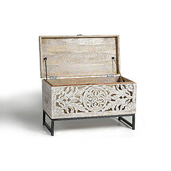 GINER Y COLOMER Coffre En Manguier Et Pieds En Métal Blanc Vieilli