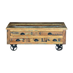 GINER Y COLOMER Table Basse En Bois Recyclé Et Roulettes Métal Multicolores