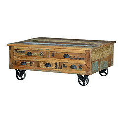 GINER Y COLOMER Table Basse En Bois Recyclé Et Roulettes Métal Multicolores