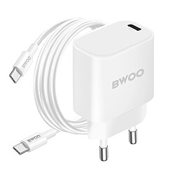 Bwoo Chargeur Secteur 20W USB-C avec Câble 60W Power Delivery Blanc