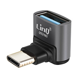 LinQ Adaptateur de Charge et Transfert USB-C Mâle vers USB-A Femelle 10Gbps Coudé Gris