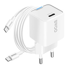 Bwoo Chargeur Secteur Rapide 30W GaN USB-C Câble 60W 1m Blanc