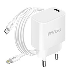Bwoo Chargeur Secteur 20W USB-C avec Câble Lightning BWOO Blanc