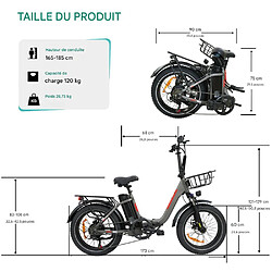 BowAI Vélo Électrique Pliable 20", Moteur 48V/750W, Batterie Amovible 48V13Ah, 7 Vitesses SHIMANO, Freins à Disque, 40-50 km, Gris pas cher