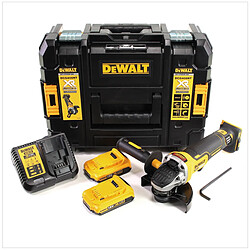 DeWalt DCG 406 D2 18 V 125 mm Brushless Meuleuse d'angle sans fil + 2x Batteries 2 Ah + Chargeur + Coffret de transport TStak