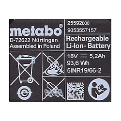 Avis Metabo Kit batterie Li-Power 18V avec 2x batterie 5,2Ah ( 625592000 )