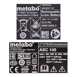 Avis Metabo Kit de base sans fil 18V avec 2x batterie 5,2Ah + chargeur ASC 145 ( 685051380 )
