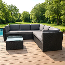 Concept Usine Salon de jardin 5 places en résine tressée avec table noir et gris BIMINI