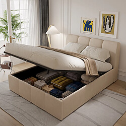 Concept Usine Lit coffre style nuage LED 140x190cm velours beige BALTIMORE
