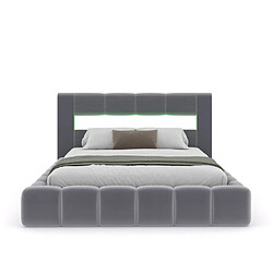 Concept Usine Lit coffre style nuage led 140x190cm velours gris OMAHA pas cher
