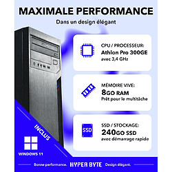 HYPER BYTE - Office PC / Ordinateur - AMD PRO 300GE - 8GO RAM - 240GO SSD - WLAN - W11 Pro