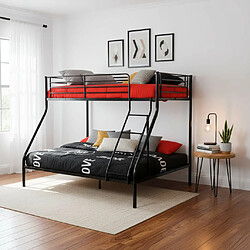 Homy France Lit superposé 3 places 2+1 métal COSTO sommier inclus noir