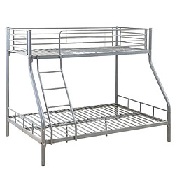 Homy France Lit superposé 3 places 2+1 métal COSTO sommier inclus gris
