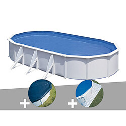 Kit piscine acier blanc Gré Fidji ovale 7,44 x 3,99 x 1,22 m + Bâche hiver + Tapis de sol 