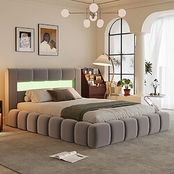 Avis Concept Usine Lit coffre style nuage led 140x190cm velours gris OMAHA