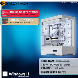 Sedatech PC Gamer XL White Edition • AMD Ryzen 5 7600X • RX 9070 XT • 32Go DDR5 • 2To SSD M.2 • Windows 11