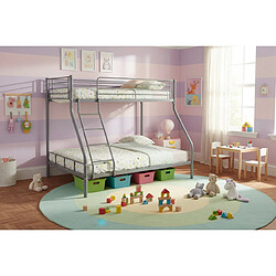 Homy France Lit superposé métal 3 places 90x190 140x190 cm Gris COSTO