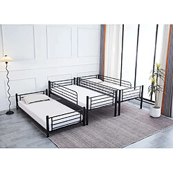 Acheter Homy France Lit superposé métal 3 couchages 90x190 cm Noir TRIPLE