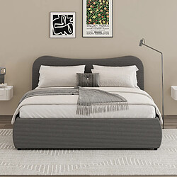Avis Concept Usine Lit coffre 140x190cm design arrondi velours côtelé gris PLANO